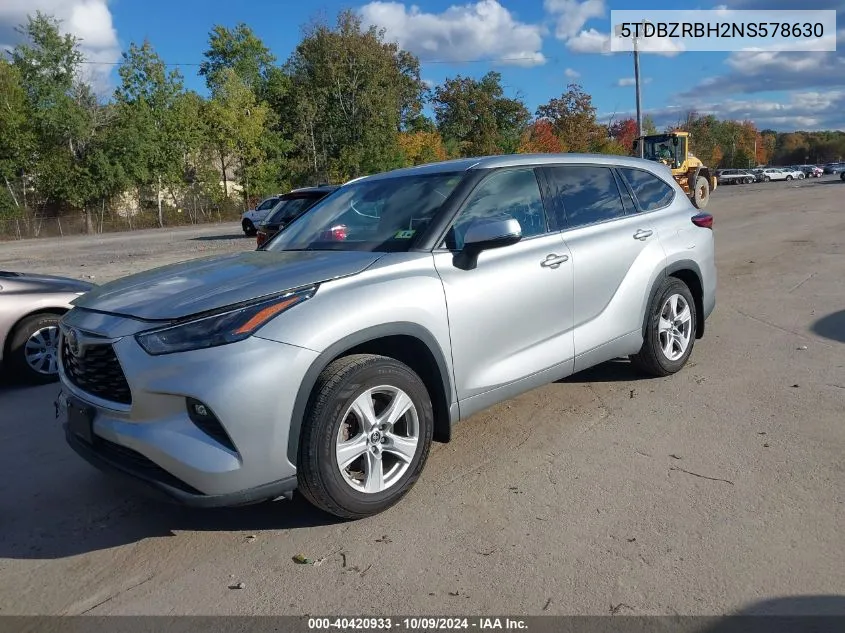 2022 Toyota Highlander Le VIN: 5TDBZRBH2NS578630 Lot: 40420933