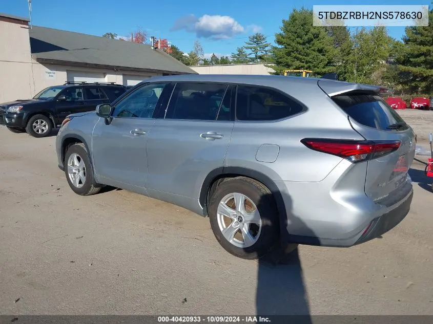 2022 Toyota Highlander Le VIN: 5TDBZRBH2NS578630 Lot: 40420933