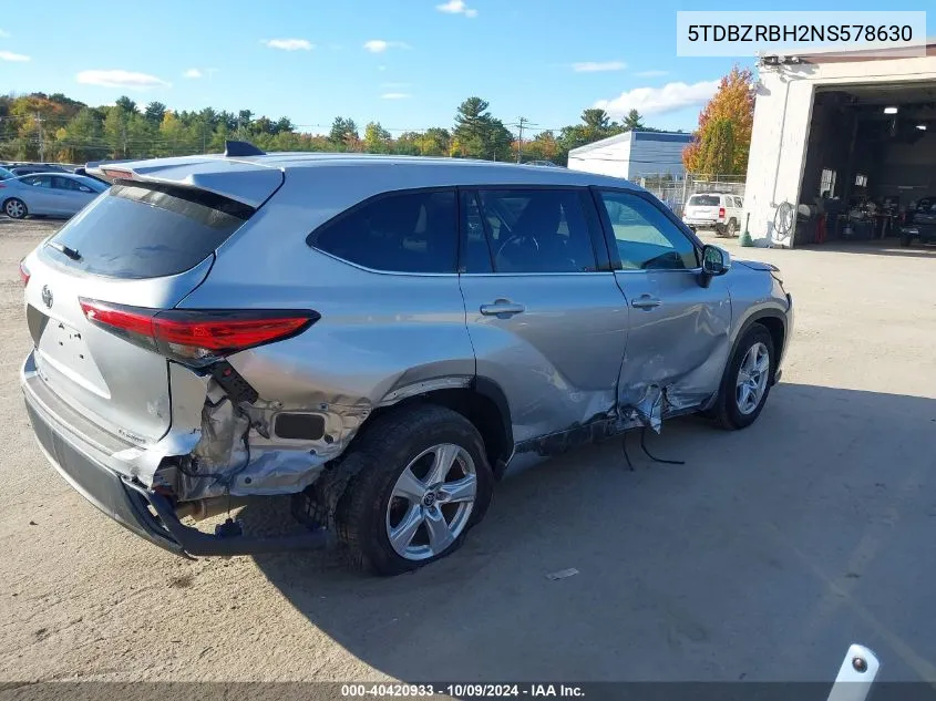 2022 Toyota Highlander Le VIN: 5TDBZRBH2NS578630 Lot: 40420933