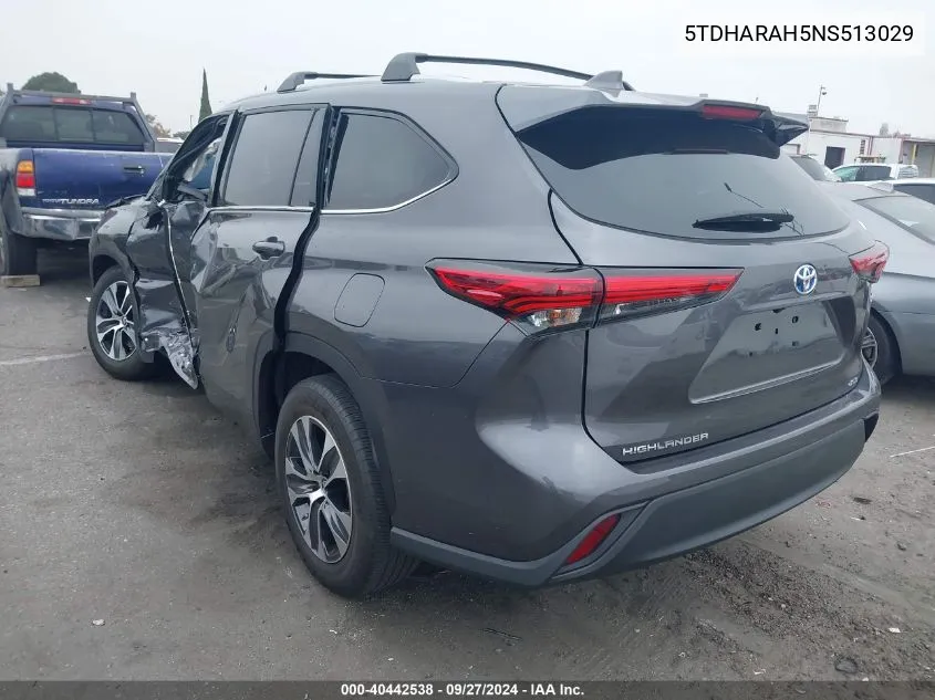 2022 Toyota Highlander Hybrid Xle VIN: 5TDHARAH5NS513029 Lot: 40442538