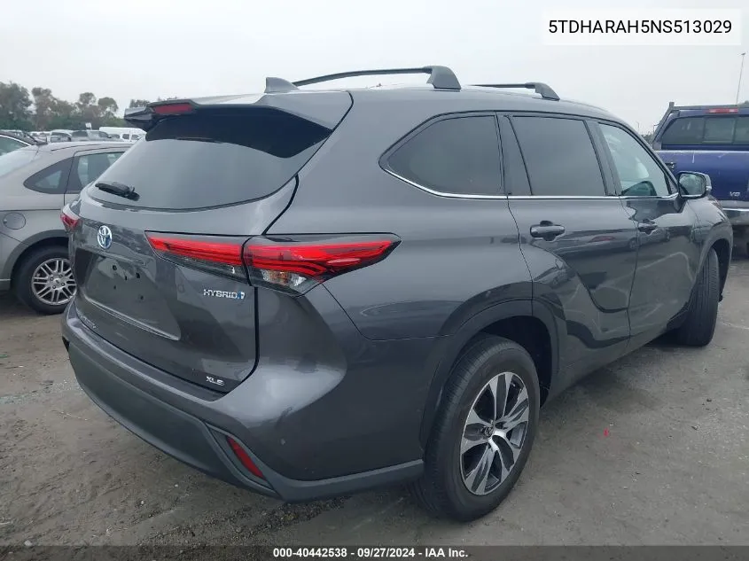 2022 Toyota Highlander Hybrid Xle VIN: 5TDHARAH5NS513029 Lot: 40442538