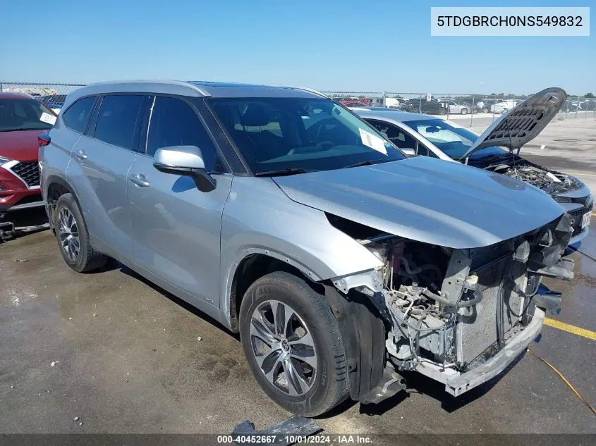 2022 Toyota Highlander Hybrid Xle VIN: 5TDGBRCH0NS549832 Lot: 40452667