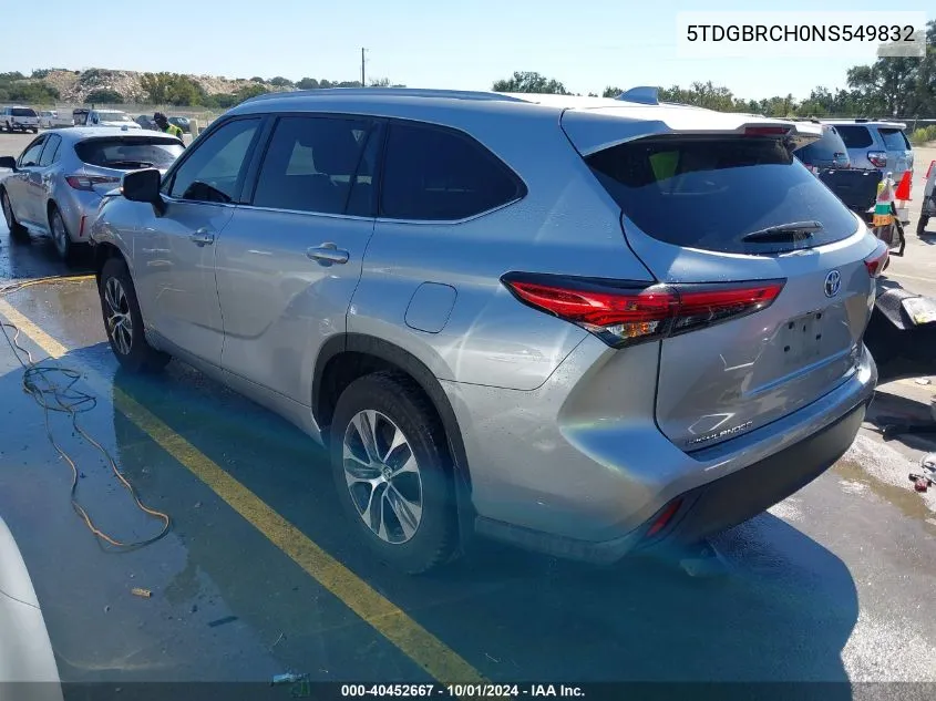 2022 Toyota Highlander Hybrid Xle VIN: 5TDGBRCH0NS549832 Lot: 40452667