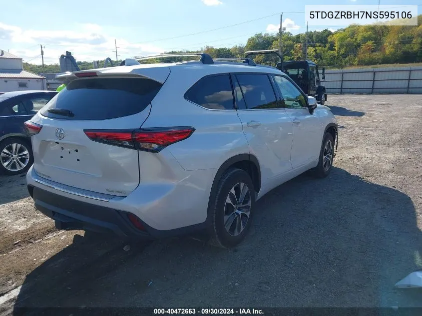 2022 Toyota Highlander Xle VIN: 5TDGZRBH7NS595106 Lot: 40472663