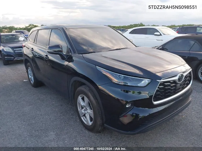 2022 Toyota Highlander Le VIN: 5TDZZRAH5NS098551 Lot: 40477245