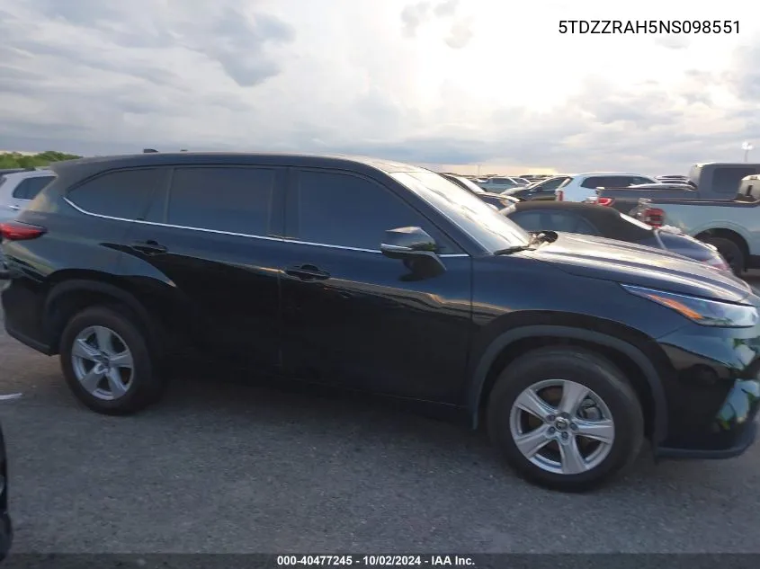 2022 Toyota Highlander Le VIN: 5TDZZRAH5NS098551 Lot: 40477245