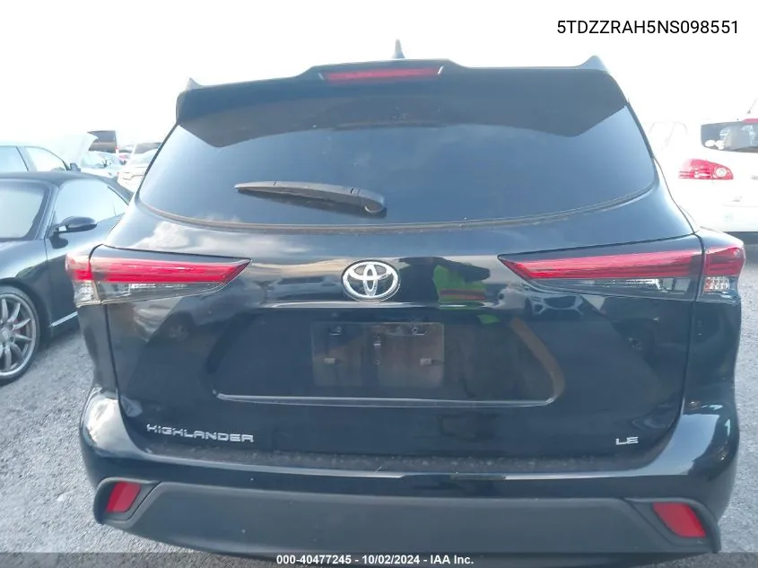 2022 Toyota Highlander Le VIN: 5TDZZRAH5NS098551 Lot: 40477245