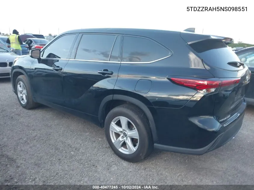 2022 Toyota Highlander Le VIN: 5TDZZRAH5NS098551 Lot: 40477245