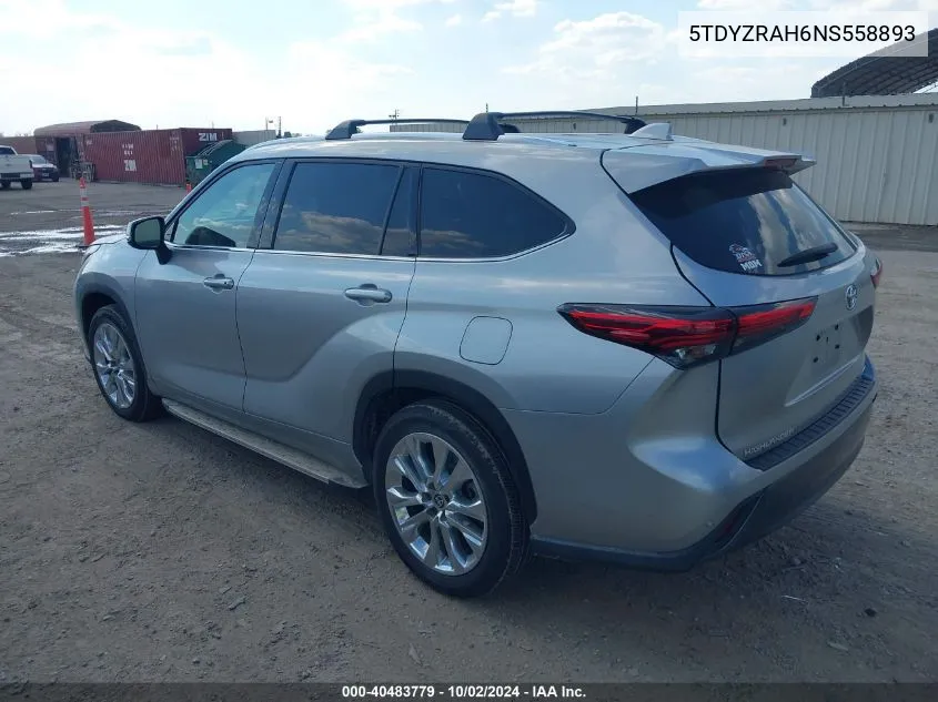 2022 Toyota Highlander Limited VIN: 5TDYZRAH6NS558893 Lot: 40483779