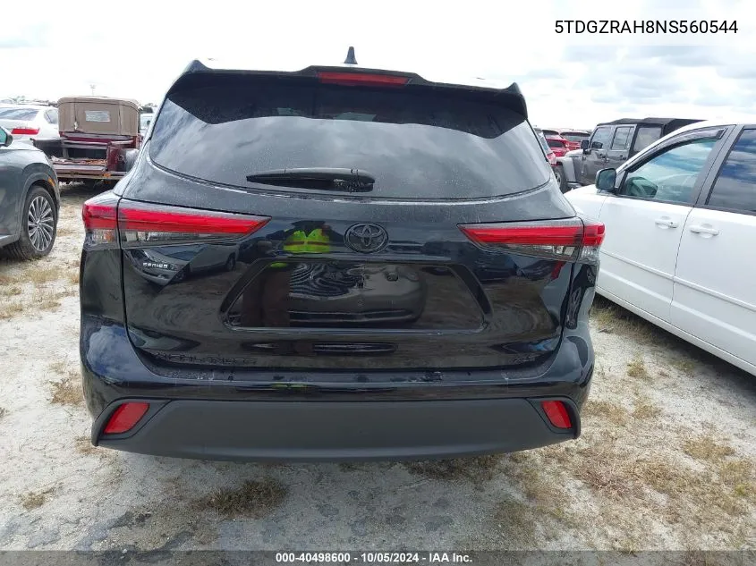 2022 Toyota Highlander Xle VIN: 5TDGZRAH8NS560544 Lot: 40498600