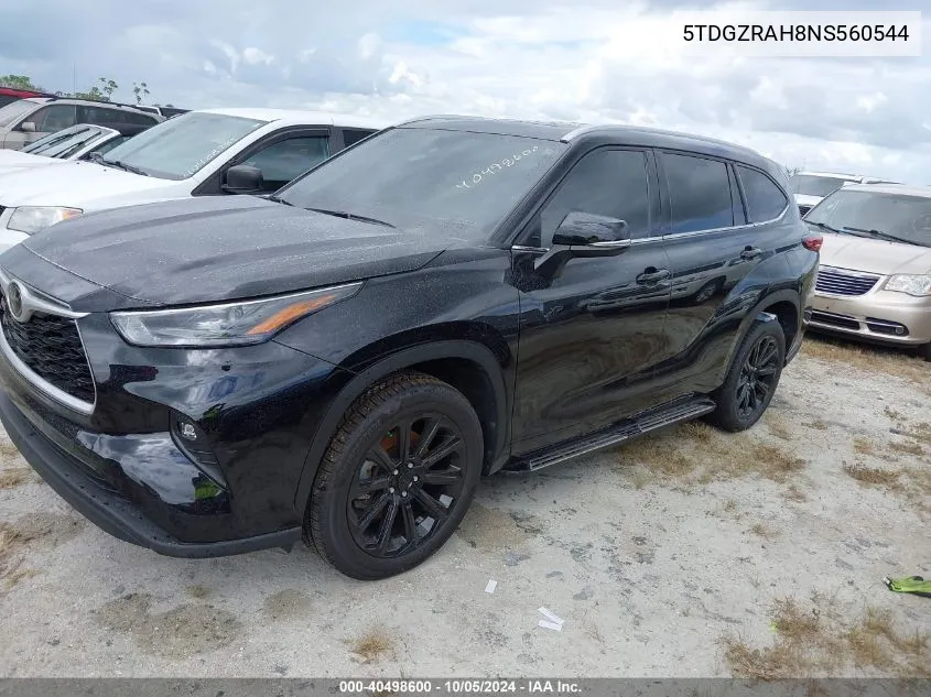 2022 Toyota Highlander Xle VIN: 5TDGZRAH8NS560544 Lot: 40498600