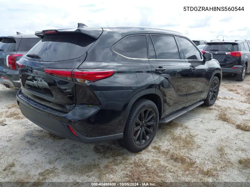 2022 Toyota Highlander Xle VIN: 5TDGZRAH8NS560544 Lot: 40498600