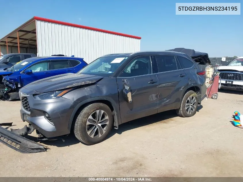 2022 Toyota Highlander Xle VIN: 5TDGZRBH3NS234195 Lot: 40504974