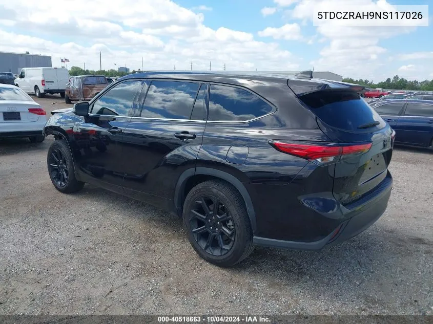 2022 Toyota Highlander L VIN: 5TDCZRAH9NS117026 Lot: 40518663