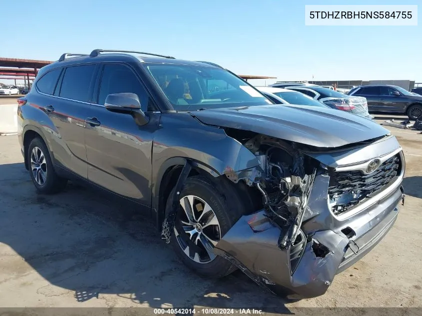 2022 Toyota Highlander Xle VIN: 5TDHZRBH5NS584755 Lot: 40542014