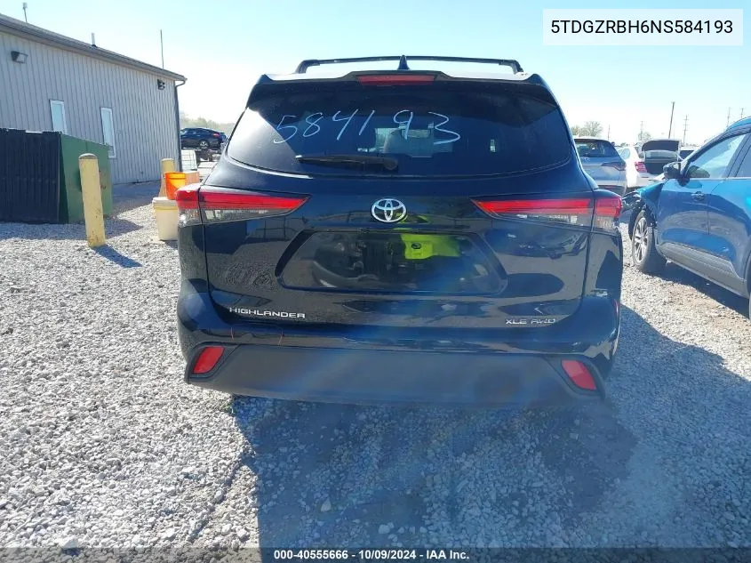 2022 Toyota Highlander Xle VIN: 5TDGZRBH6NS584193 Lot: 40555666