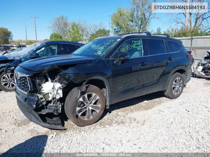 2022 Toyota Highlander Xle VIN: 5TDGZRBH6NS584193 Lot: 40555666