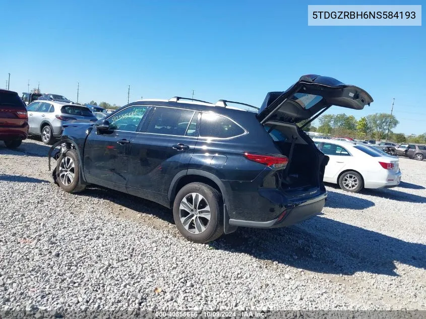 2022 Toyota Highlander Xle VIN: 5TDGZRBH6NS584193 Lot: 40555666