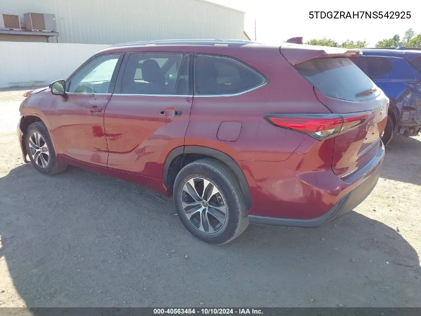 2022 Toyota Highlander Xle VIN: 5TDGZRAH7NS542925 Lot: 40563484