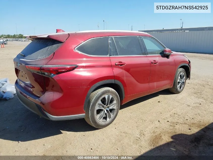 2022 Toyota Highlander Xle VIN: 5TDGZRAH7NS542925 Lot: 40563484