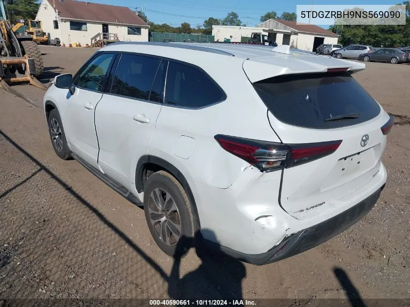 2022 Toyota Highlander Xle VIN: 5TDGZRBH9NS569090 Lot: 40590661