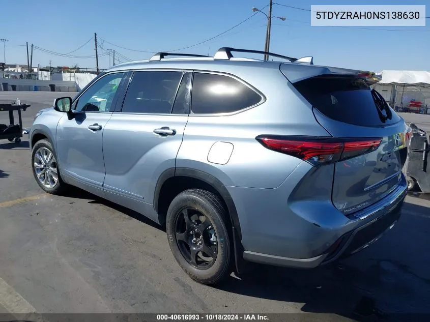 2022 Toyota Highlander Limited VIN: 5TDYZRAH0NS138630 Lot: 40616993