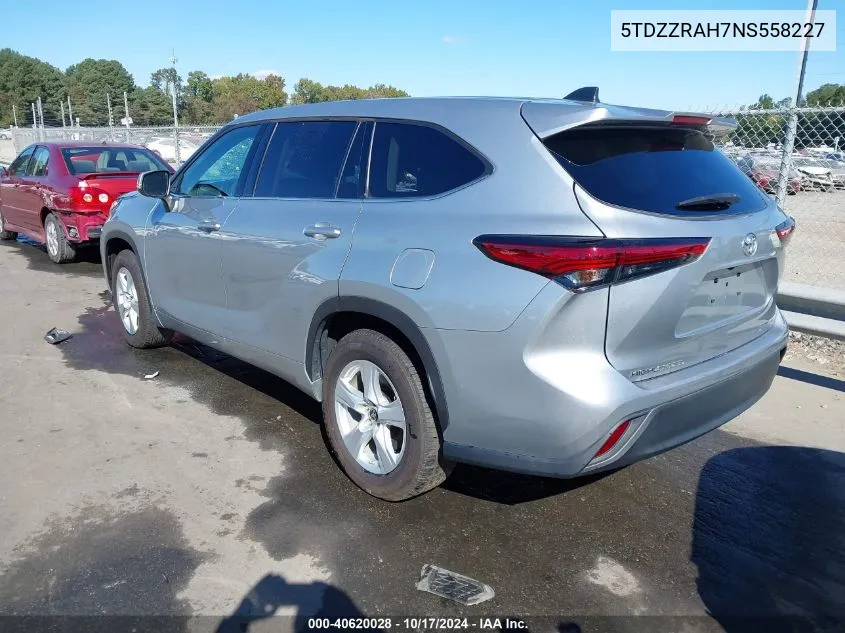 2022 Toyota Highlander Le VIN: 5TDZZRAH7NS558227 Lot: 40620028