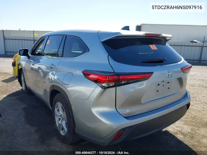 2022 Toyota Highlander L VIN: 5TDCZRAH6NS097916 Lot: 40644377