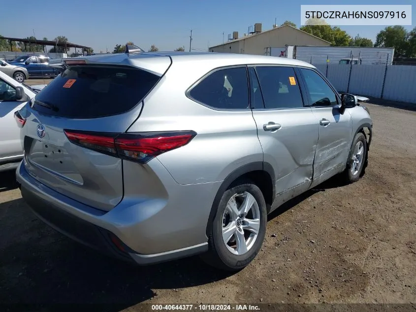 2022 Toyota Highlander L VIN: 5TDCZRAH6NS097916 Lot: 40644377