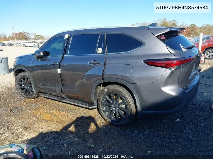 2022 Toyota Highlander Xle VIN: 5TDGZRBH4NS574584 Lot: 40648628