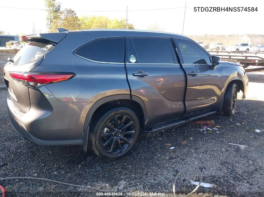 2022 Toyota Highlander Xle VIN: 5TDGZRBH4NS574584 Lot: 40648628