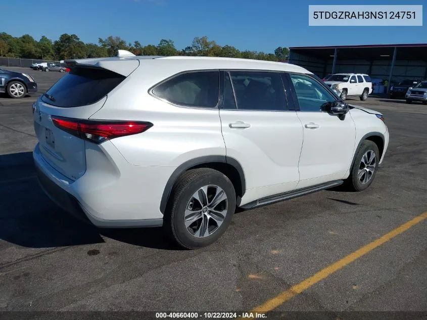 2022 Toyota Highlander Xle VIN: 5TDGZRAH3NS124751 Lot: 40660400