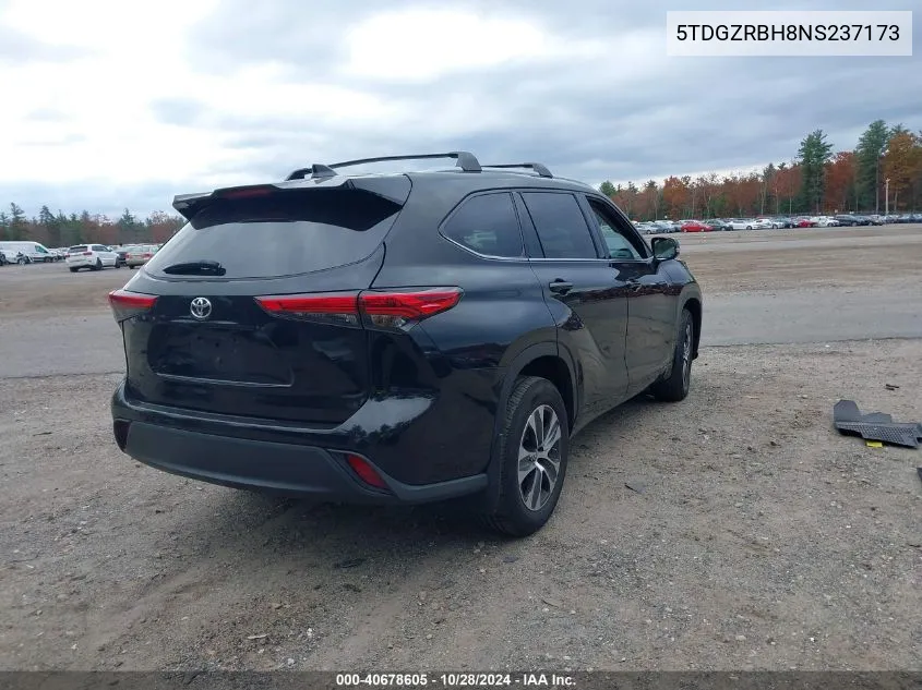 2022 Toyota Highlander Xle VIN: 5TDGZRBH8NS237173 Lot: 40678605