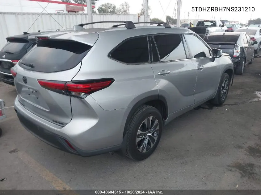 2022 Toyota Highlander Xle VIN: 5TDHZRBH7NS231210 Lot: 40684515