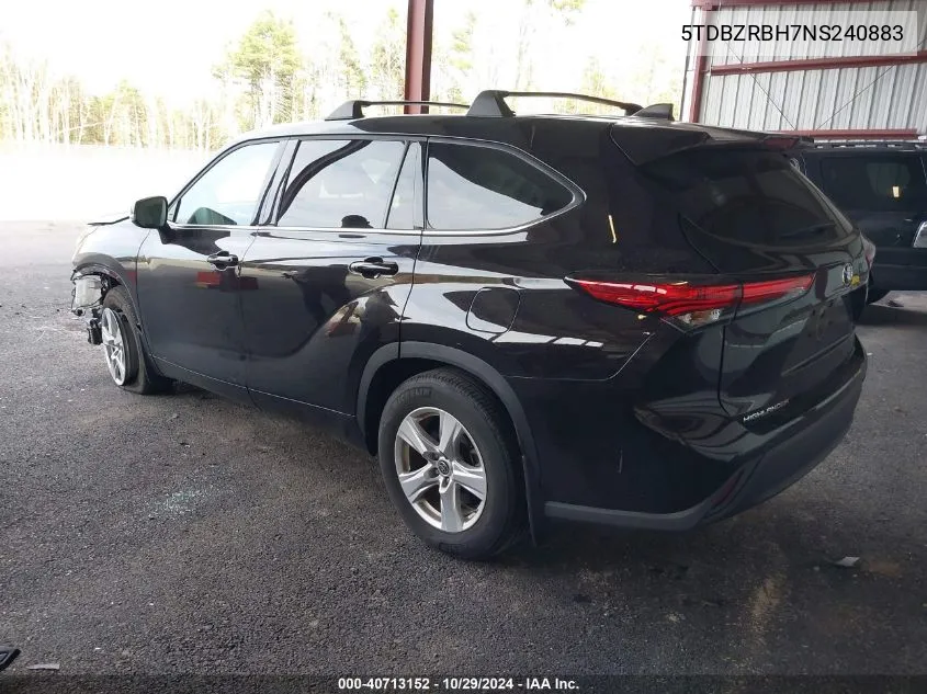 2022 Toyota Highlander Le VIN: 5TDBZRBH7NS240883 Lot: 40713152