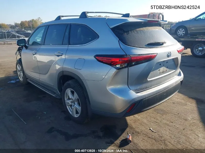 2022 Toyota Highlander Le VIN: 5TDBZRBH0NS242524 Lot: 40713928