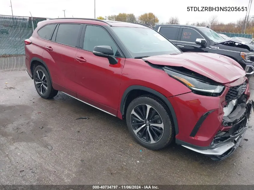 2022 Toyota Highlander Xse VIN: 5TDLZRBH3NS205651 Lot: 40734797