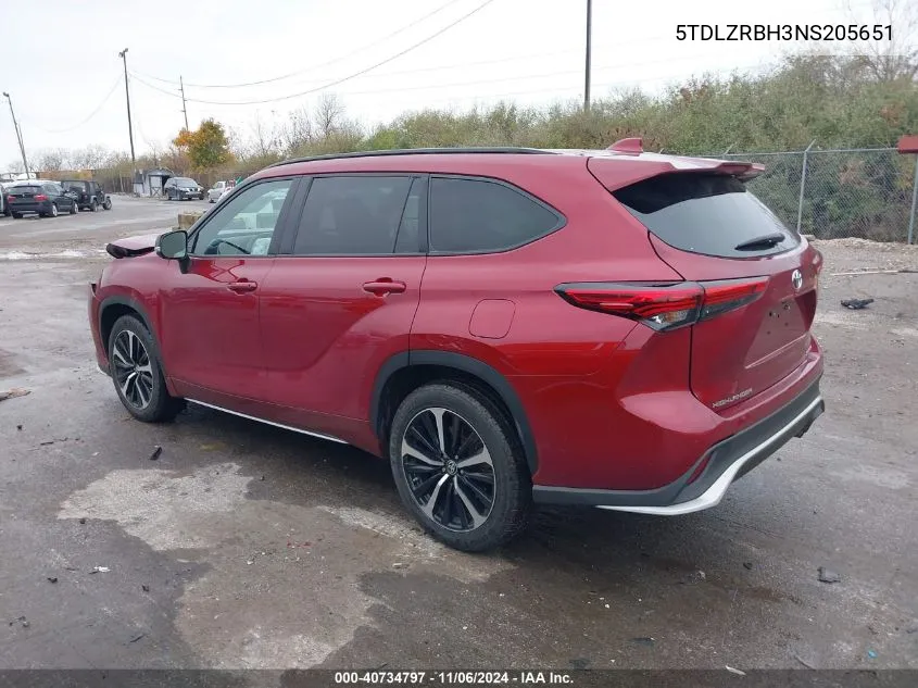 2022 Toyota Highlander Xse VIN: 5TDLZRBH3NS205651 Lot: 40734797