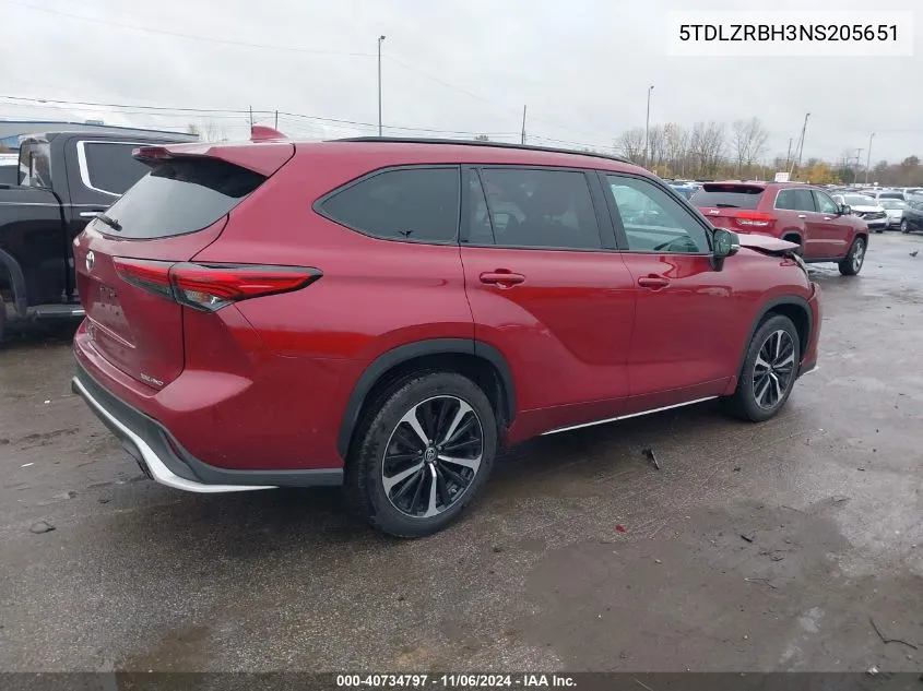 2022 Toyota Highlander Xse VIN: 5TDLZRBH3NS205651 Lot: 40734797