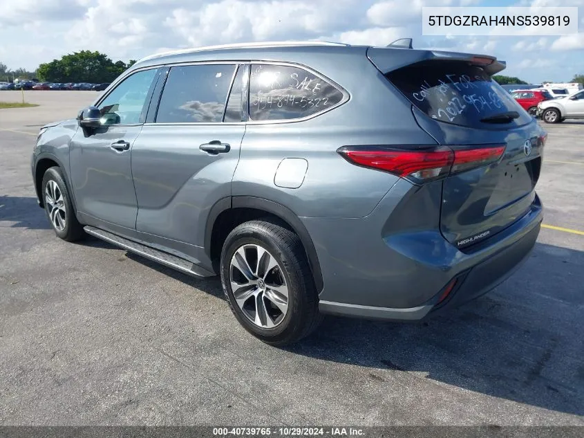 2022 Toyota Highlander Xle VIN: 5TDGZRAH4NS539819 Lot: 40739765