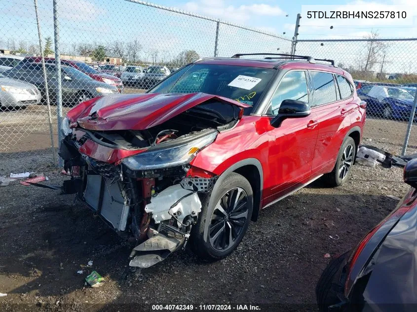 2022 Toyota Highlander Xse VIN: 5TDLZRBH4NS257810 Lot: 40742349