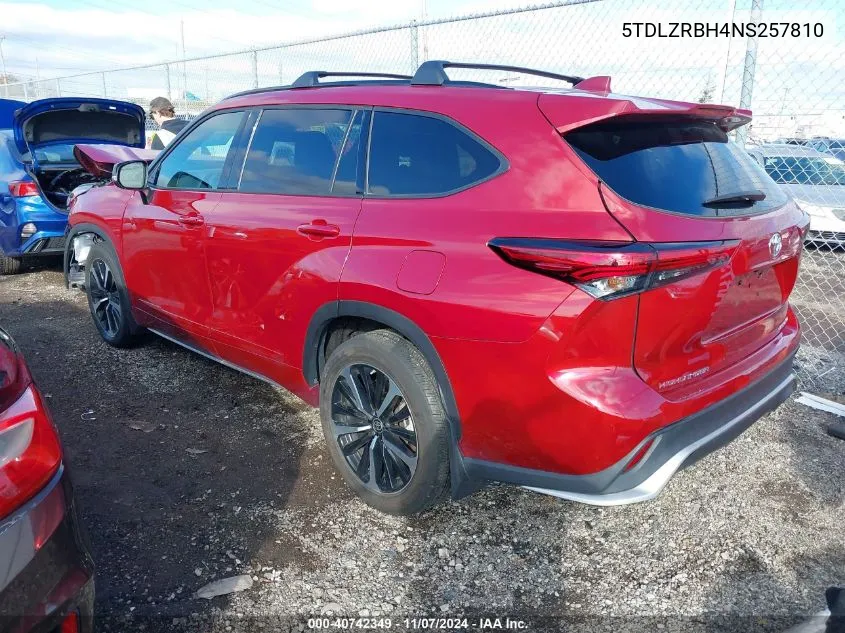 2022 Toyota Highlander Xse VIN: 5TDLZRBH4NS257810 Lot: 40742349