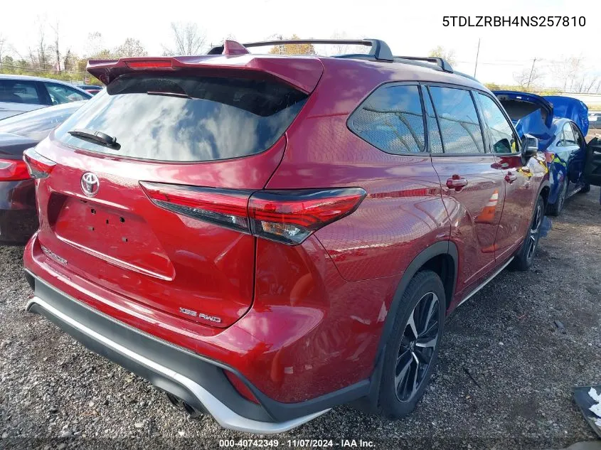 2022 Toyota Highlander Xse VIN: 5TDLZRBH4NS257810 Lot: 40742349