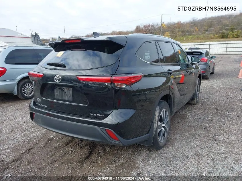 2022 Toyota Highlander Xle VIN: 5TDGZRBH7NS564695 Lot: 40794918