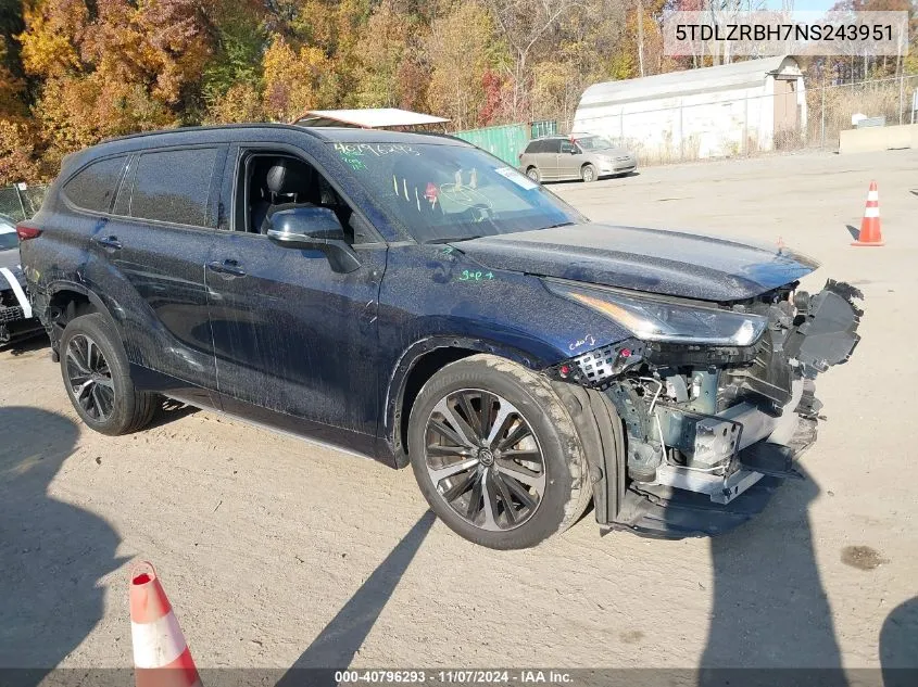 2022 Toyota Highlander Xse VIN: 5TDLZRBH7NS243951 Lot: 40796293