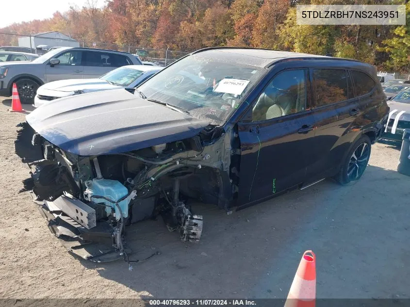 2022 Toyota Highlander Xse VIN: 5TDLZRBH7NS243951 Lot: 40796293