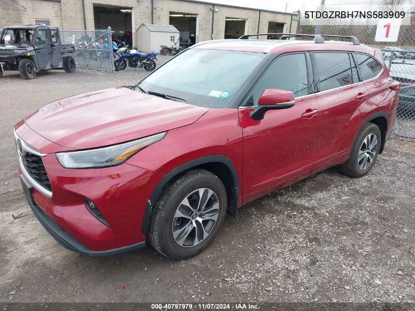 2022 Toyota Highlander Xle VIN: 5TDGZRBH7NS583909 Lot: 40797979