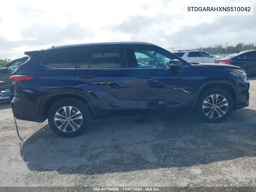 2022 Toyota Highlander Hybrid Xle VIN: 5TDGARAHXNS510042 Lot: 40798586