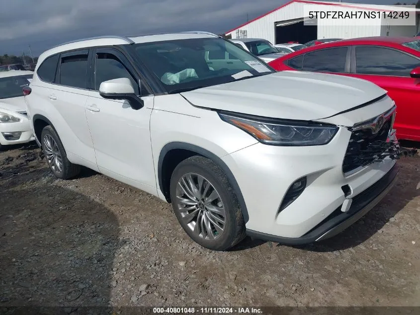 2022 Toyota Highlander Platinum VIN: 5TDFZRAH7NS114249 Lot: 40801048