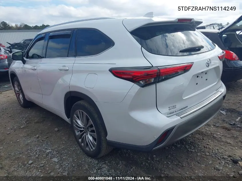 2022 Toyota Highlander Platinum VIN: 5TDFZRAH7NS114249 Lot: 40801048